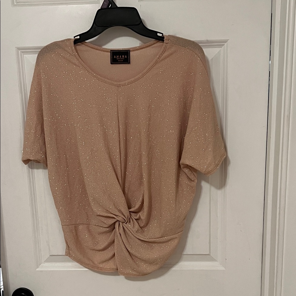 Amiana Glittering Beige Twist Blouse
